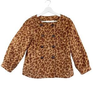 DKNY Jeans Coat Womens Large Brown Animal Print Peacoat Swing Mix Soft Corduroy